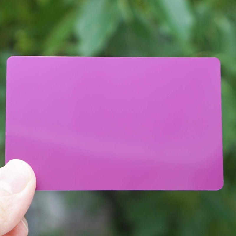 RXBC2011 بطاقات عمل معدنية فارغة RXBC2011 نقش بالليزر ألومنيوم بنفسجي عبوة من 100 - Image 4